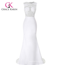 GK Occident Frauen weißes bodenlanges ärmelloses durchsichtiges Spleiß-Abendkleid CL008956-1